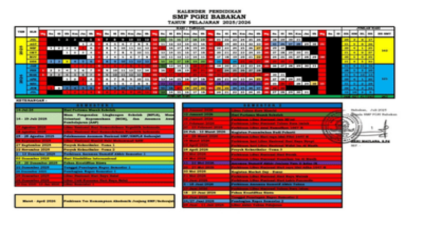 SMP PGRI Babakan Rilis Kalender Pendidikan 2025/2026, Guru serta Orang Tua dan Siswa Wajib Tahu !